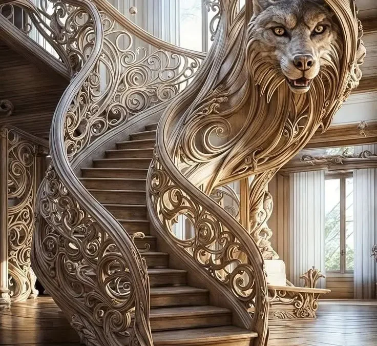 پله‌های چوبی لوکس: مجسمه‌هایی کاربردی برای دکوراسیون لاکچری