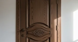 درب کلاسیک تمام چوب سفارشی با منبتکاری ظریف – صنایع چوب فن و هنر