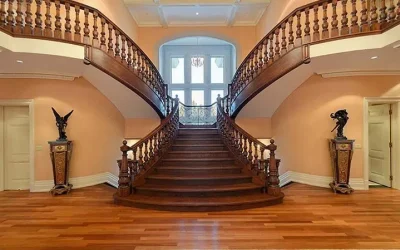 نرده چوب گردو برای پلههای منحنی | طراحی و ساخت حرفهای توسط فن و هنر